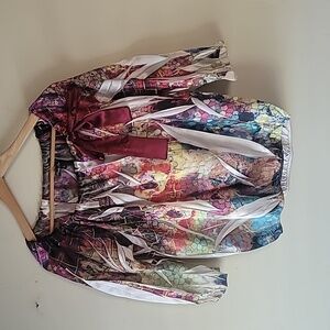 Blouse Simply  Irresistible Artsy Water Colors off Shoulder tie front SZ L